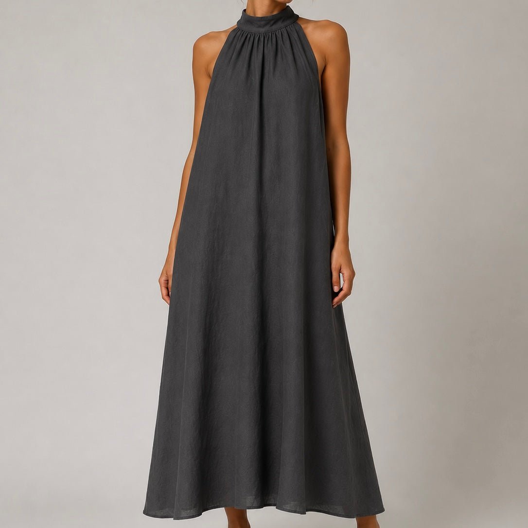 VESTIDO DE LINHO COM GOLA LAÇADA - Pé Calçado