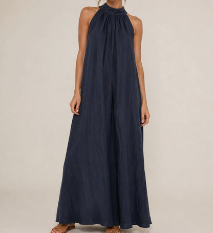 VESTIDO DE LINHO COM GOLA LAÇADA - Pé Calçado