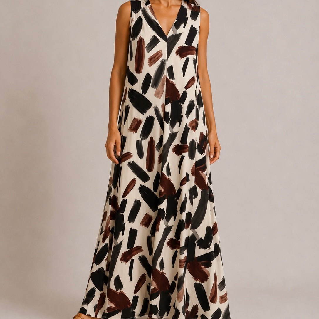 VESTIDO DE MALHA FRIA PINCELADAS - Pé Calçado