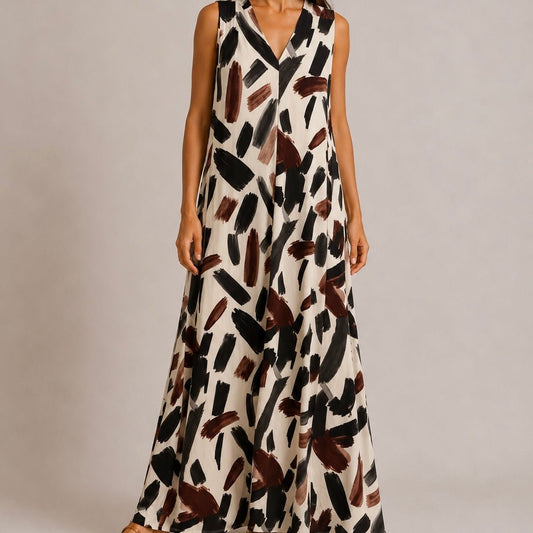 VESTIDO DE MALHA FRIA PINCELADAS - Pé Calçado