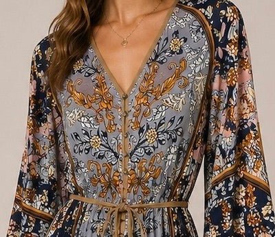 VESTIDO FLORAL MANGA COMPRIDA - Pé Calçado