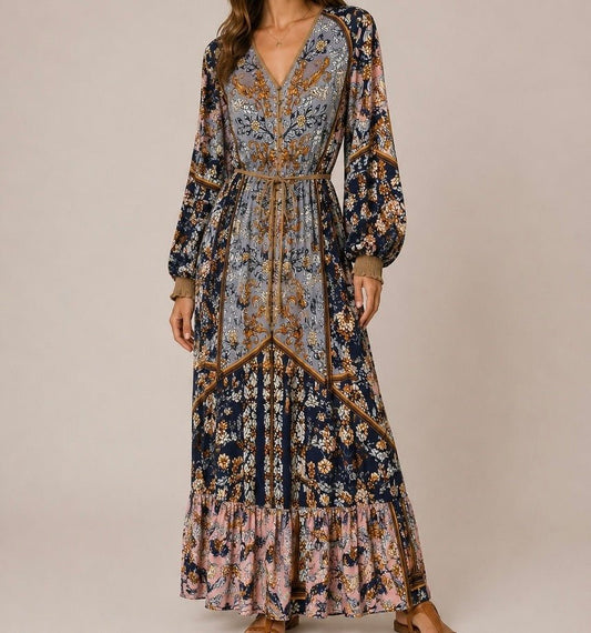 VESTIDO FLORAL MANGA COMPRIDA - Pé Calçado